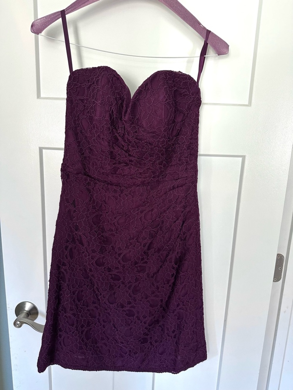 Strapless Lace Cocktail Dress in Deep Plum - Size 8